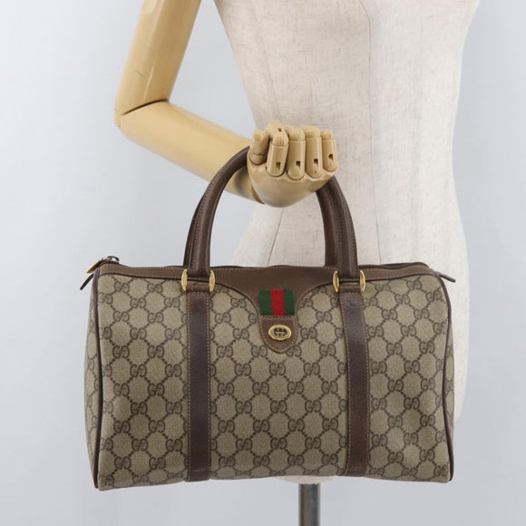 GUCCI GG Supreme Web Sherry Line Hand Bag PVC Beige Gold 40 02 007 Auth 180185