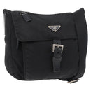 PRADA Shoulder Bag Nylon Black Silver Auth 180187-1