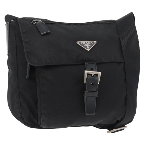 PRADA Shoulder Bag Nylon Black Silver Auth 180187