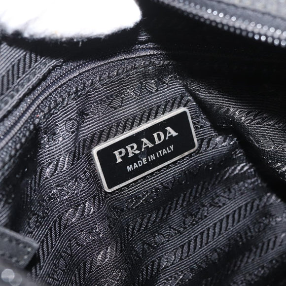 PRADA Shoulder Bag Nylon Black Silver Auth 180187