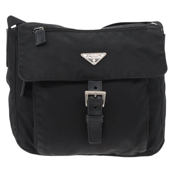 PRADA Shoulder Bag Nylon Black Silver Auth 180187