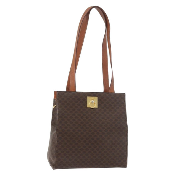 CELINE Macadam Canvas Tote Bag PVC Leather Brown Gold Auth 180188