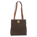 CELINE Macadam Canvas Tote Bag PVC Leather Brown Gold Auth 180188-2