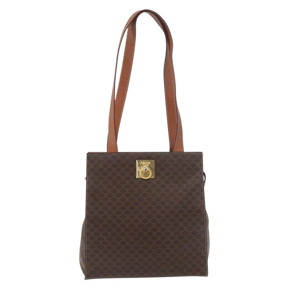 CELINE Macadam Canvas Tote Bag PVC Leather Brown Gold Auth 180188