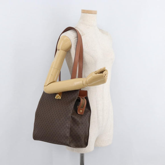 CELINE Macadam Canvas Tote Bag PVC Leather Brown Gold Auth 180188