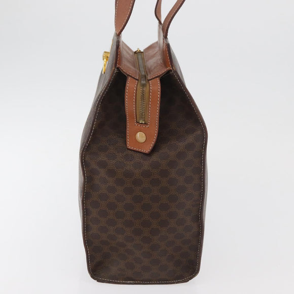 CELINE Macadam Canvas Tote Bag PVC Leather Brown Gold Auth 180188