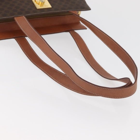 CELINE Macadam Canvas Tote Bag PVC Leather Brown Gold Auth 180188
