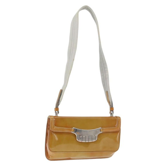 PRADA Shoulder Bag Patent leather Yellow Silver Auth 180190