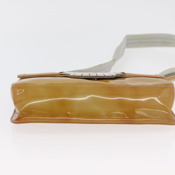PRADA Shoulder Bag Patent leather Yellow Silver Auth 180190