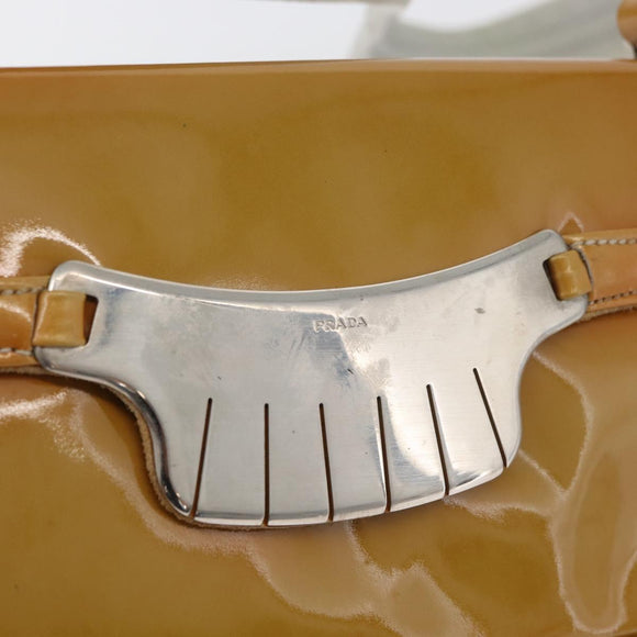 PRADA Shoulder Bag Patent leather Yellow Silver Auth 180190