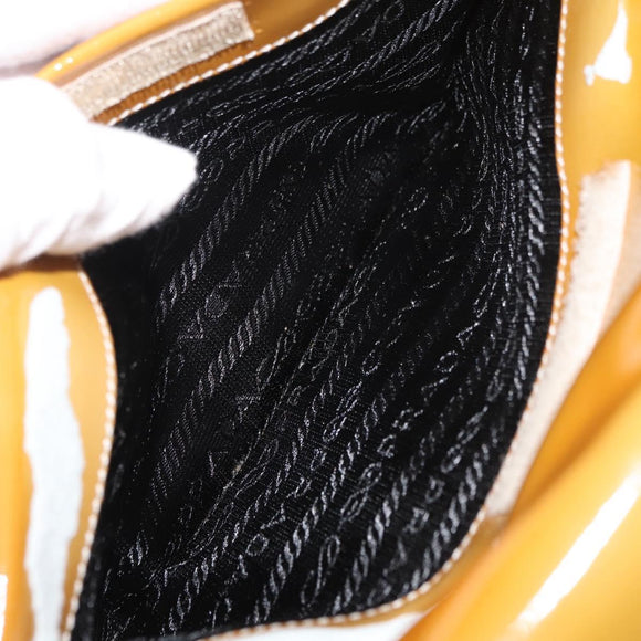 PRADA Shoulder Bag Patent leather Yellow Silver Auth 180190