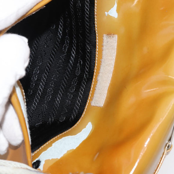 PRADA Shoulder Bag Patent leather Yellow Silver Auth 180190