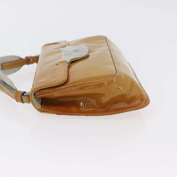 PRADA Shoulder Bag Patent leather Yellow Silver Auth 180190
