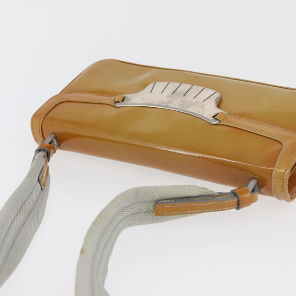 PRADA Shoulder Bag Patent leather Yellow Silver Auth 180190