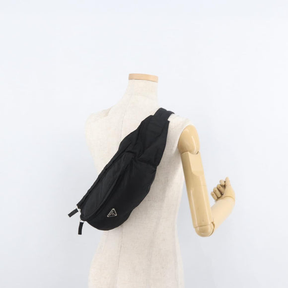 PRADA Bauchtasche Nylon Schwarz Silber Auth 180191