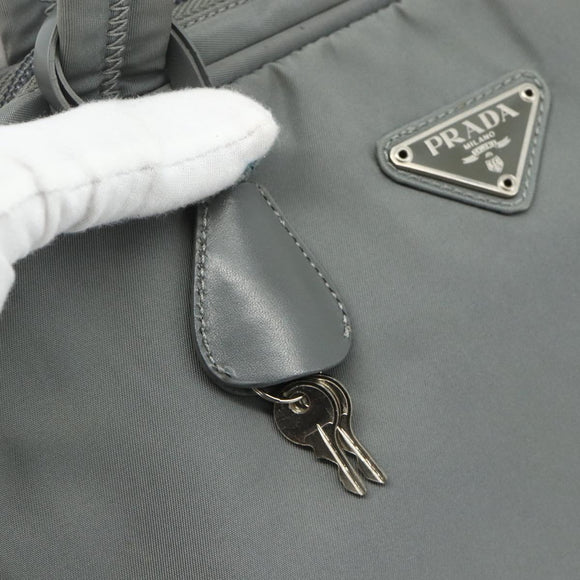 PRADA Hand Bag Nylon Gray Silver Auth 180192A