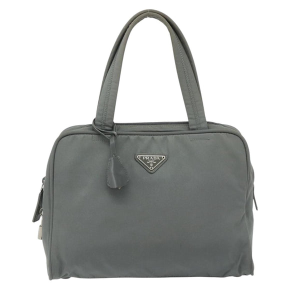 PRADA Hand Bag Nylon Gray Silver Auth 180192A
