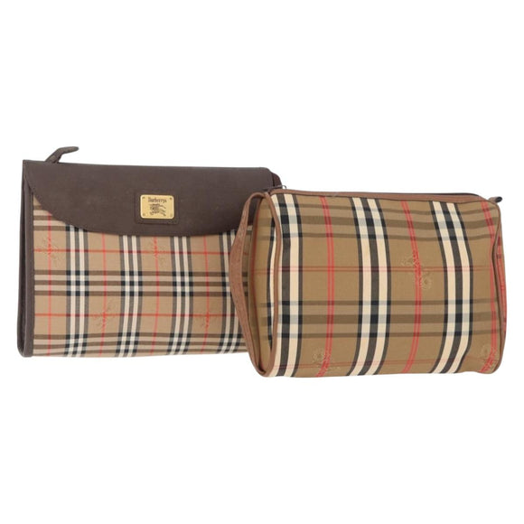 Burberry Nova Check Clutch Bag Canvas 2er Set Beige Auth 180194
