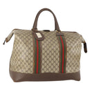 GUCCI GG Supreme Web Sherry Line Boston Bag PVC Beige Red Auth 180195-1