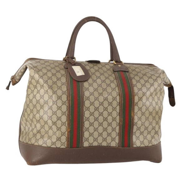 GUCCI GG Supreme Web Sherry Line Boston Bag PVC Beige Red Auth 180195
