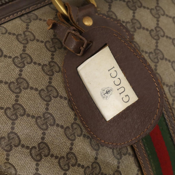 GUCCI GG Supreme Web Sherry Line Boston Bag PVC Beige Red Auth 180195