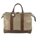 GUCCI GG Supreme Web Sherry Line Boston Bag PVC Beige Red Auth 180195-2