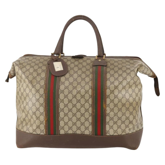 GUCCI GG Supreme Web Sherry Line Boston Bag PVC Beige Red Auth 180195