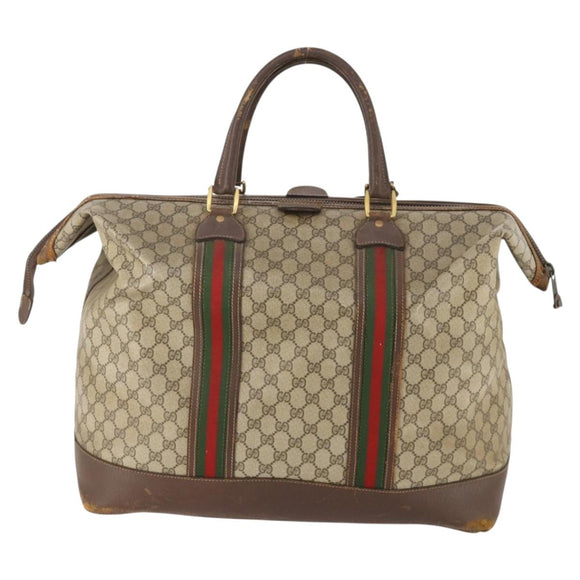 GUCCI GG Supreme Web Sherry Line Boston Bag PVC Beige Red Auth 180195