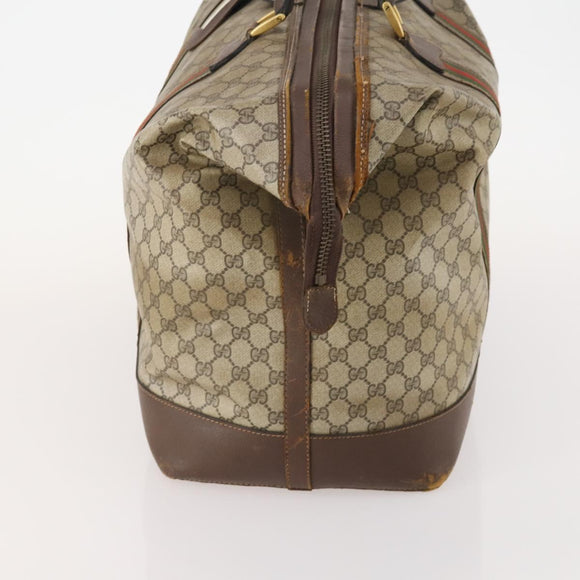 GUCCI GG Supreme Web Sherry Line Boston Bag PVC Beige Red Auth 180195