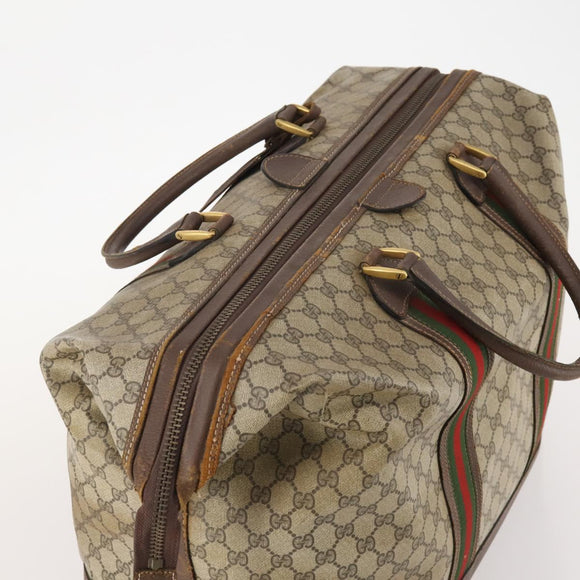 GUCCI GG Supreme Web Sherry Line Boston Bag PVC Beige Red Auth 180195