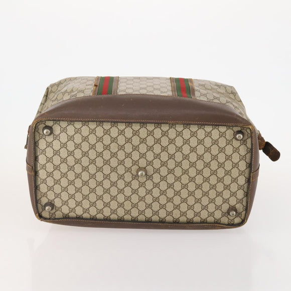 GUCCI GG Supreme Web Sherry Line Boston Bag PVC Beige Red Auth 180195