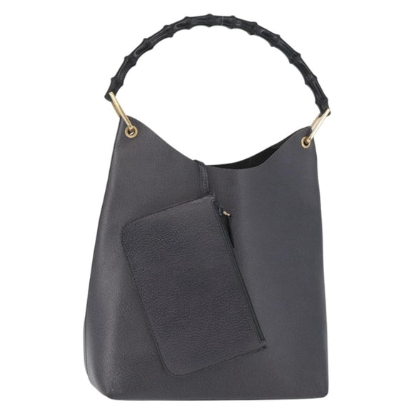 GUCCI Bamboo Shoulder Bag Leather Black Gold Auth 180204