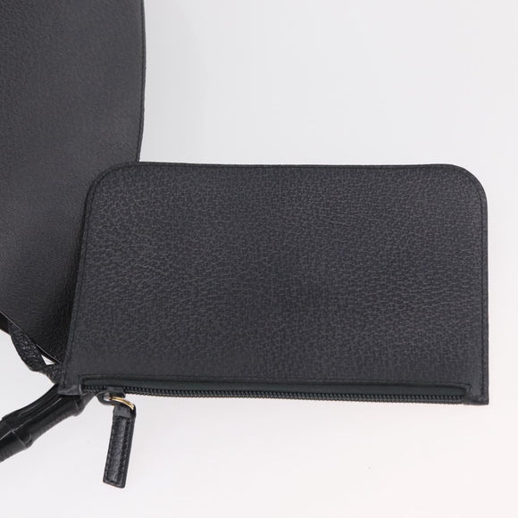 GUCCI Bamboo Shoulder Bag Leather Black Gold Auth 180204