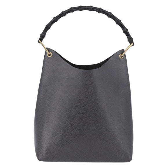 GUCCI Bamboo Shoulder Bag Leather Black Gold Auth 180204