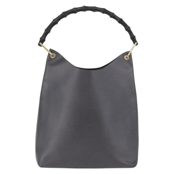 GUCCI Bamboo Shoulder Bag Leather Black Gold Auth 180204
