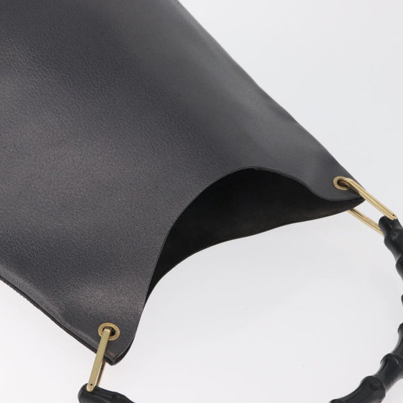 GUCCI Bamboo Shoulder Bag Leather Black Gold Auth 180204