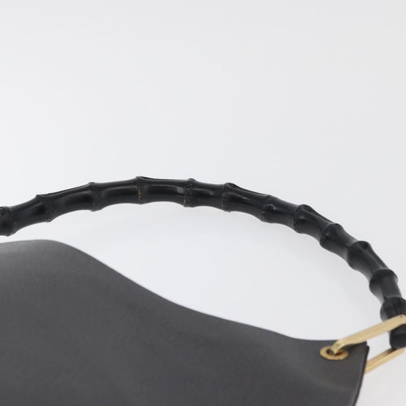 GUCCI Bamboo Shoulder Bag Leather Black Gold Auth 180204