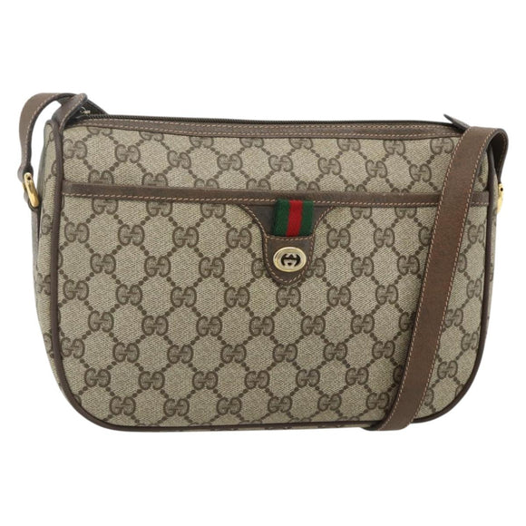 GUCCI GG Supreme Web Sherry Line Bag PVC Beige Gold 89 02 077 Auth 180205