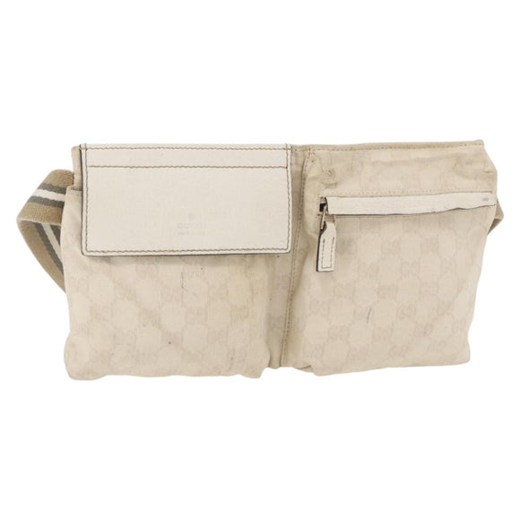 GUCCI GG Canvas Sherry Line Waist bag White Gold 28566 Auth 180206