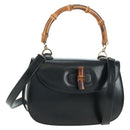 GUCCI Bamboo Hand Bag Leather 2way Black Gold 000 1364 0633 Auth 180208V-1