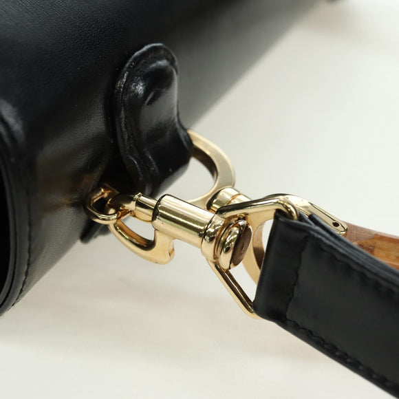 GUCCI Bamboo Hand Bag Leather 2way Black Gold 000 1364 0633 Auth 180208V