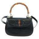 GUCCI Bamboo Hand Bag Leather 2way Black Gold 000 1364 0633 Auth 180208V-2