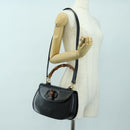GUCCI Bamboo Hand Bag Leather 2way Black Gold 000 1364 0633 Auth 180208V-28