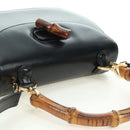 GUCCI Bamboo Hand Bag Leather 2way Black Gold 000 1364 0633 Auth 180208V-6