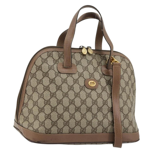 GUCCI GG Supreme Hand Bag PVC 2way Beige Gold Auth 180210