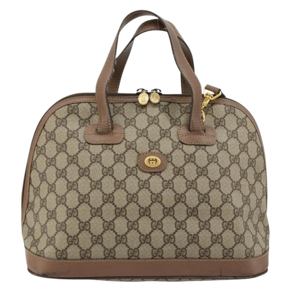 GUCCI GG Supreme Hand Bag PVC 2way Beige Gold Auth 180210