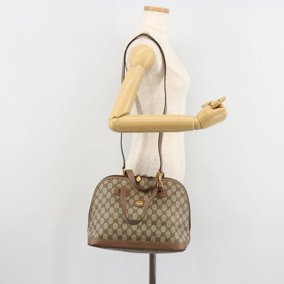 GUCCI GG Supreme Hand Bag PVC 2way Beige Gold Auth 180210