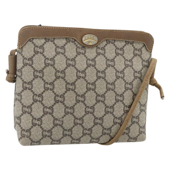 GUCCI GG Plus Supreme Shoulder Bag PVC Beige Gold Auth 180211