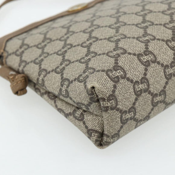 GUCCI GG Plus Supreme Shoulder Bag PVC Beige Gold Auth 180211