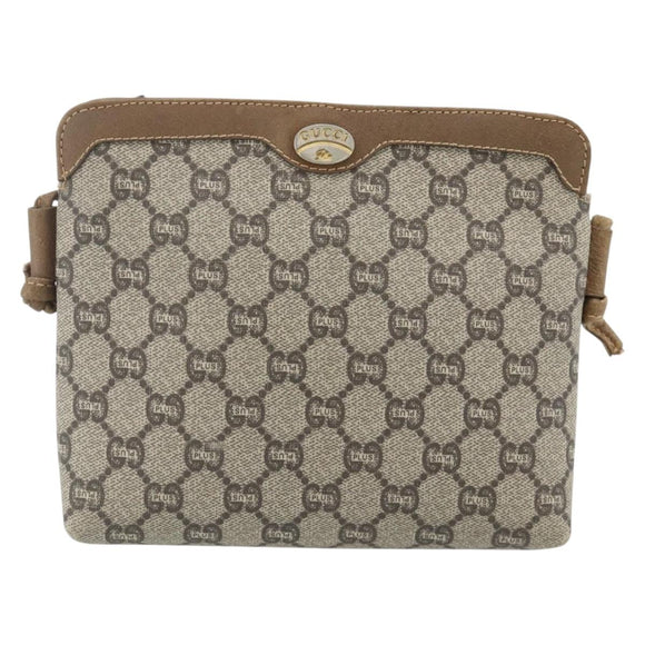 GUCCI GG Plus Supreme Shoulder Bag PVC Beige Gold Auth 180211